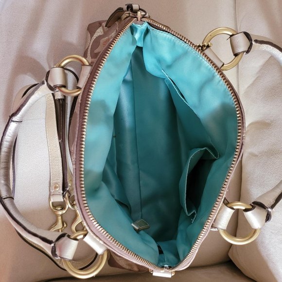 Coach Signature Mushroom / Metallic Gold Satchel w/ Detachable Shoulder Strap - Picture 3 of 4